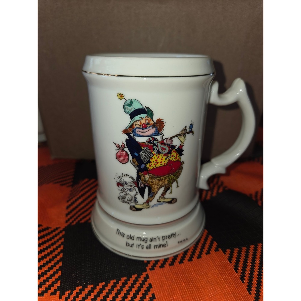 Vintage 1973 Happy Hoboes Porcelain Mug World Wide Arts Japan Clown Coffee Cup